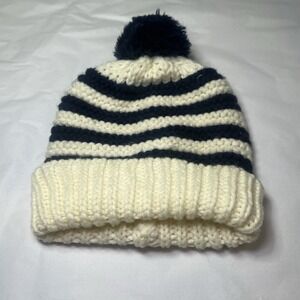 Starting Out Size Infant Beanie Hat Blue White Faux Fur Pom Pom Baby Boy Winter